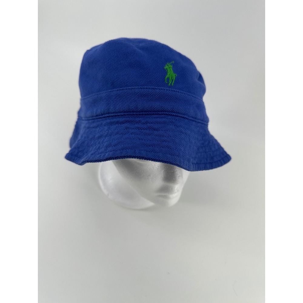 Polo Ralph Lauren Royal Blue Pique Cotton Bucket Hat Green Pony Logo S/M